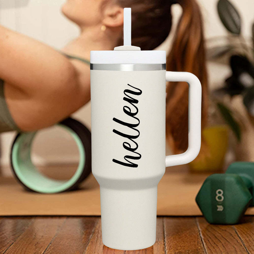 Personalized Text 40oz Insulated Mug with Handle and Straw Stainless Steel Custom Travel Cup Gift for Family Friends Couples - mycustomtirecover