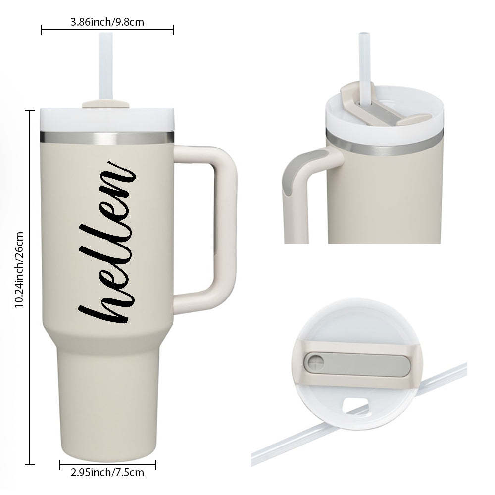 Personalized Text 40oz Insulated Mug with Handle and Straw Stainless Steel Custom Travel Cup Gift for Family Friends Couples - mycustomtirecover