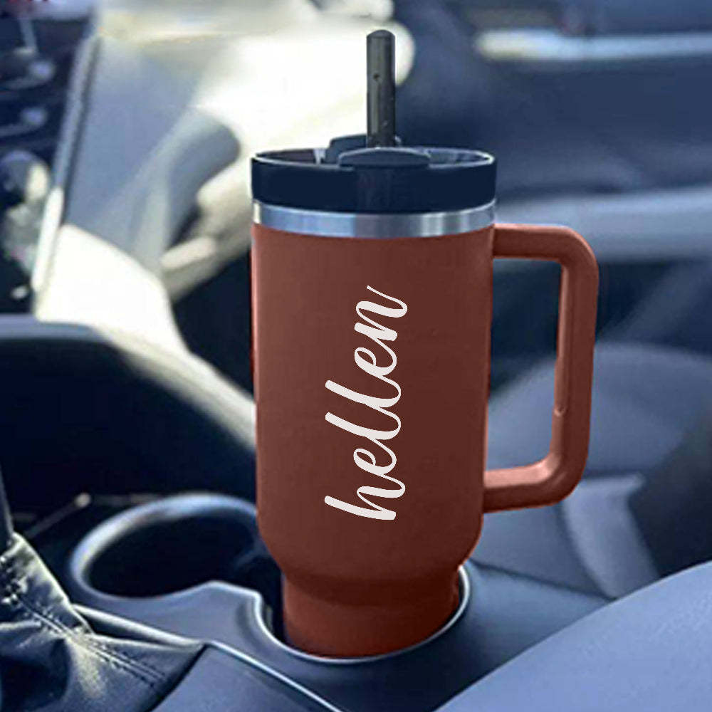 Personalized Text 40oz Insulated Mug with Handle and Straw Stainless Steel Custom Travel Cup Gift for Family Friends Couples - mycustomtirecover