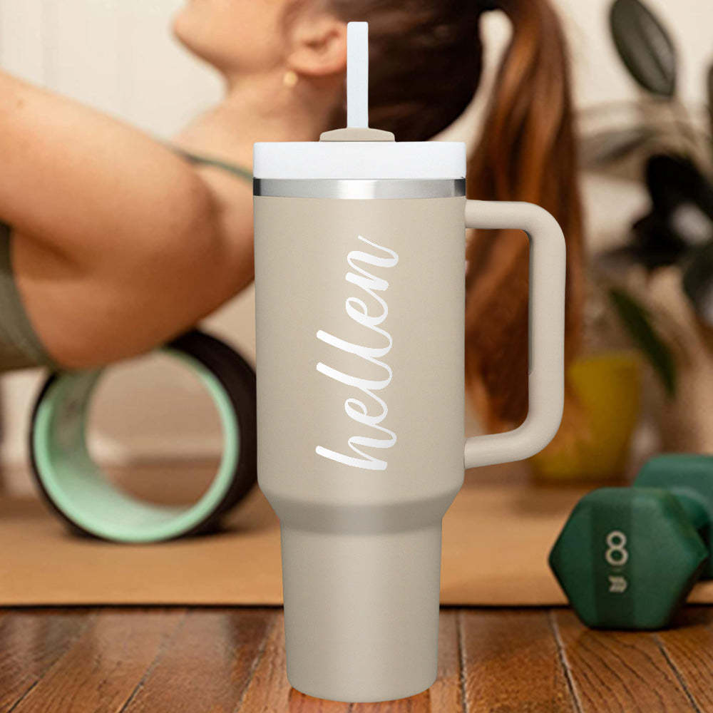 Personalized Text 40oz Insulated Mug with Handle and Straw Stainless Steel Custom Travel Cup Gift for Family Friends Couples - mycustomtirecover