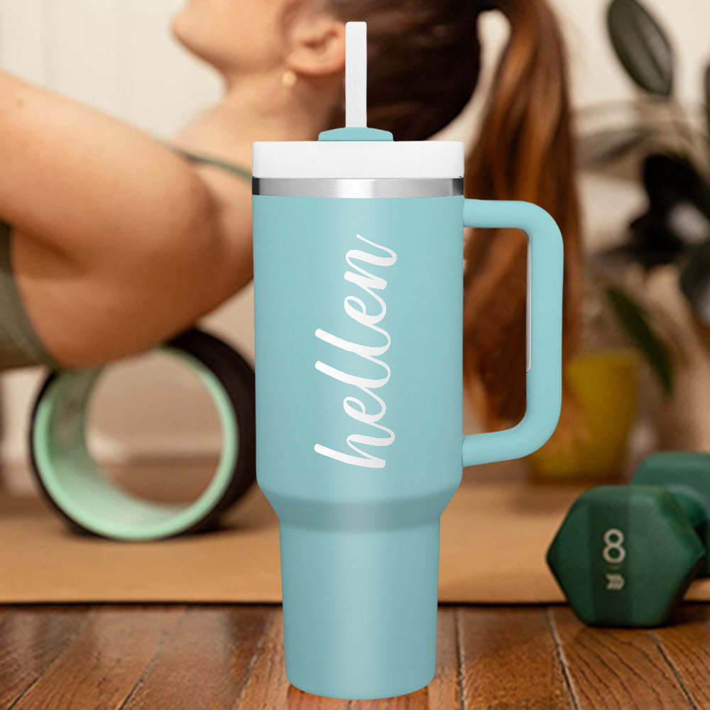 Personalized Text 40oz Insulated Mug with Handle and Straw Stainless Steel Custom Travel Cup Gift for Family Friends Couples - mycustomtirecover