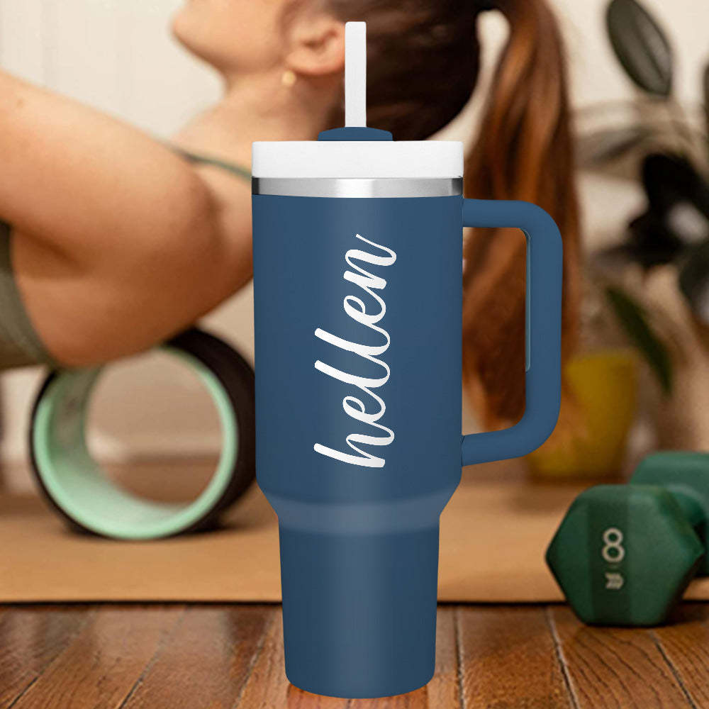 Personalized Text 40oz Insulated Mug with Handle and Straw Stainless Steel Custom Travel Cup Gift for Family Friends Couples - mycustomtirecover