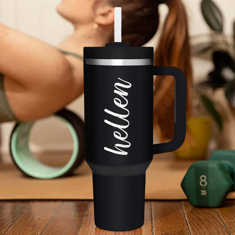 Personalized Text 40oz Insulated Mug with Handle and Straw Stainless Steel Custom Travel Cup Gift for Family Friends Couples - mycustomtirecover