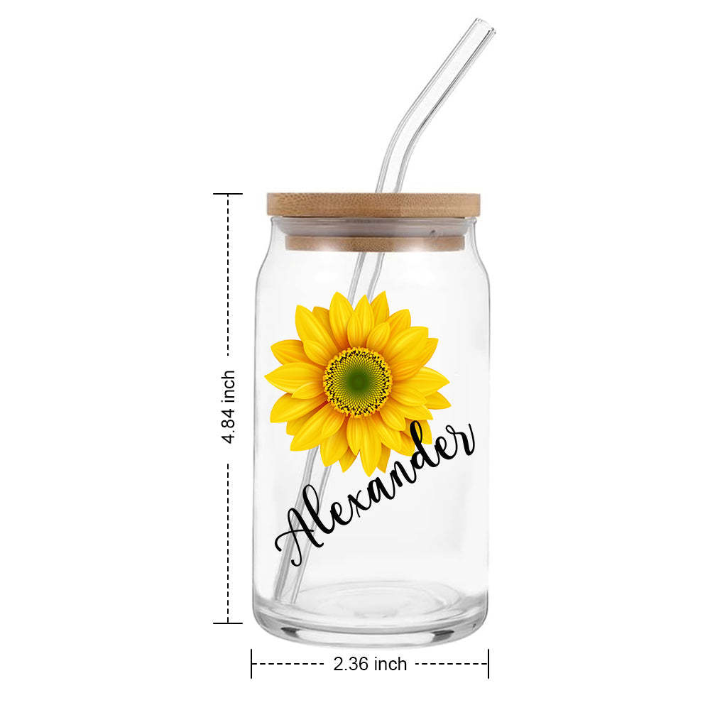 Custom Name Can Glass with Sunflower with Straw Bridesmaid Gifts - mycustomtirecover