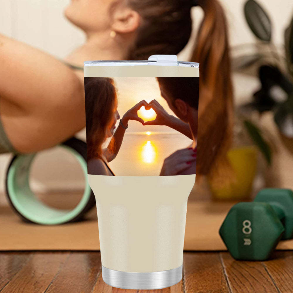 Personalized Photo Insulated Mug Custom 30oz Travel Cup with Lid Gift for Couple Family Friends - mycustomtirecover