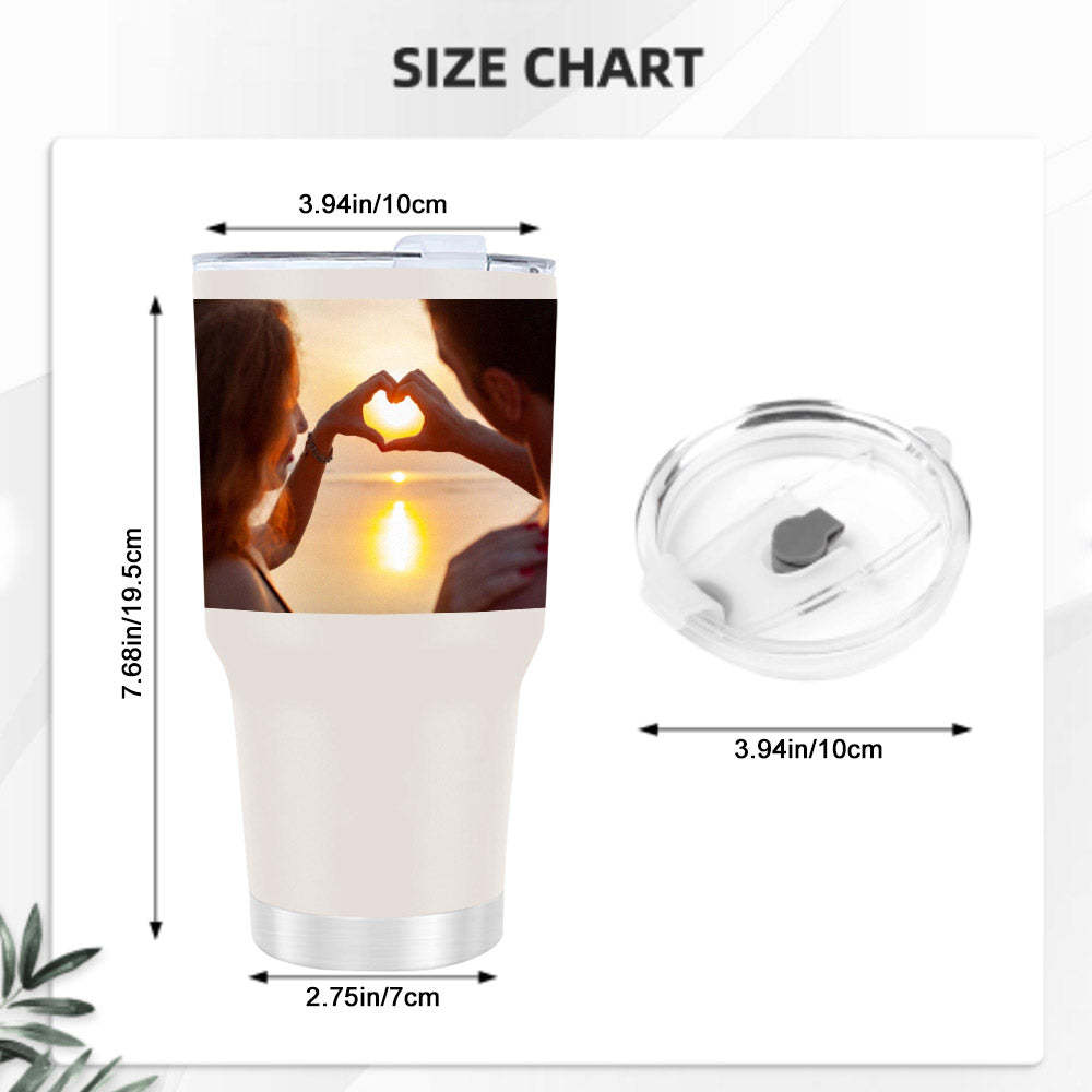 Personalized Photo Insulated Mug Custom 30oz Travel Cup with Lid Gift for Couple Family Friends - mycustomtirecover