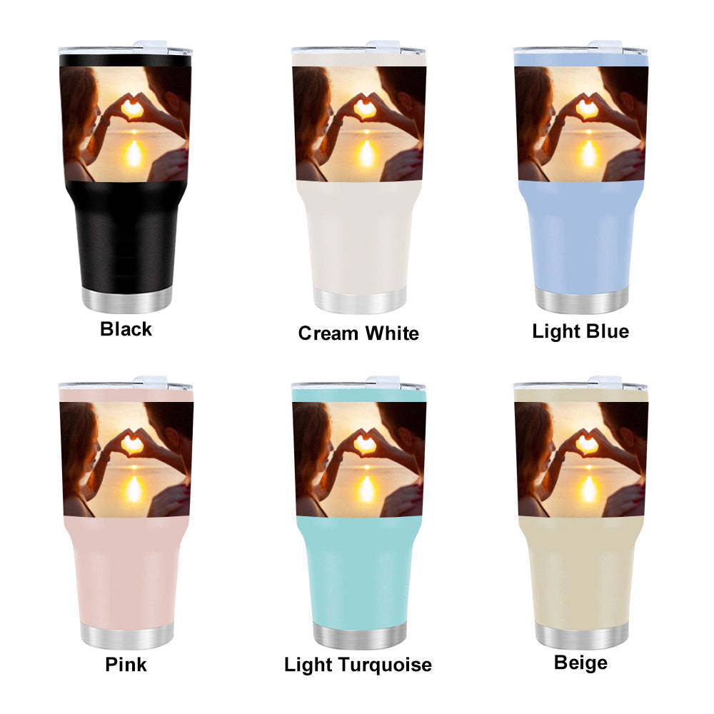 Personalized Photo Insulated Mug Custom 30oz Travel Cup with Lid Gift for Couple Family Friends - mycustomtirecover