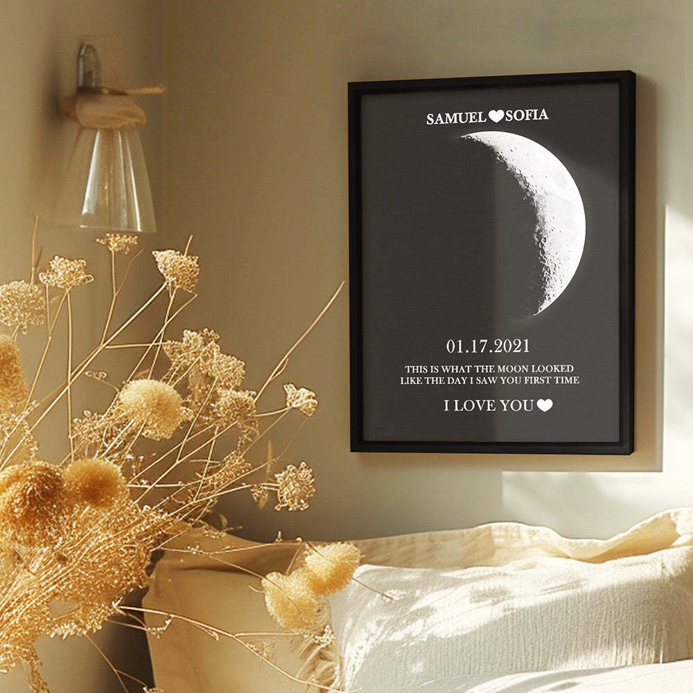 Custom Silver Moon Phase and Names Wooden Frame with Your Text Custom Couple Art Frame Best Valentine's Day Gift - Get Photo Blanket