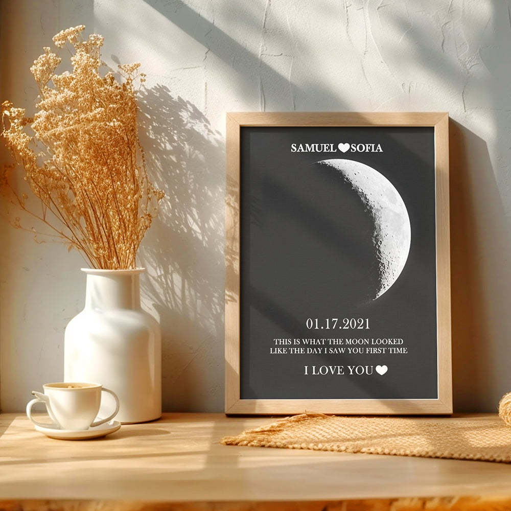 Custom Silver Moon Phase and Names Wooden Frame with Your Text Custom Couple Art Frame Best Valentine's Day Gift - Get Photo Blanket
