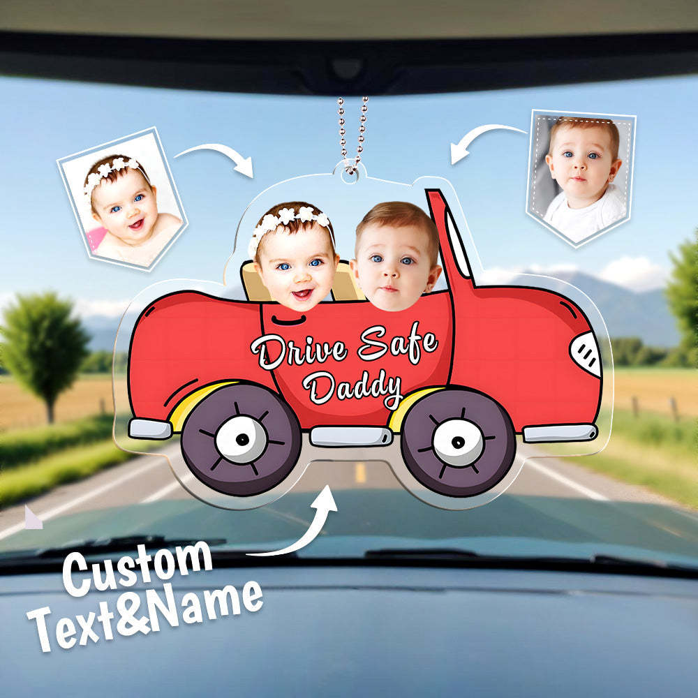Customized Drive Safe Daddy Acrylic Car Hanger, Personalized Acrylic Car Hanger, 1st Fathers Day Gift for Husband - mycustomtirecover