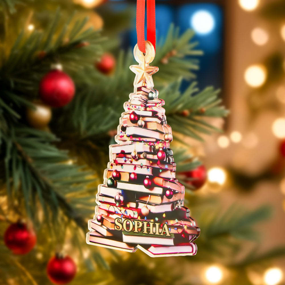Personalized Christmas Book Tree Name Ornament Christmas Decoration Gift for Book Lover - mycustomtirecover