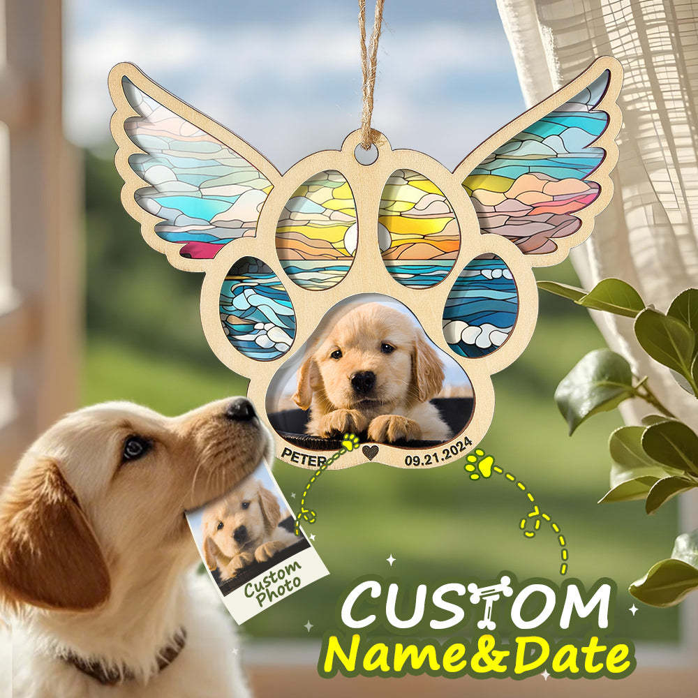 Personalized Pet Suncatcher Ornament with Photo Paw Print Ornament Memorial Gift for Pet Lovers - mycustomtirecover
