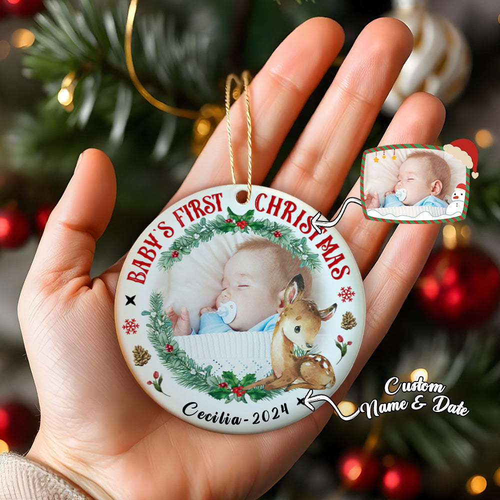 Personalized Baby's First Christmas Ornament with Photo Deer Christmas Ornament Gift for Kid - mycustomtirecover