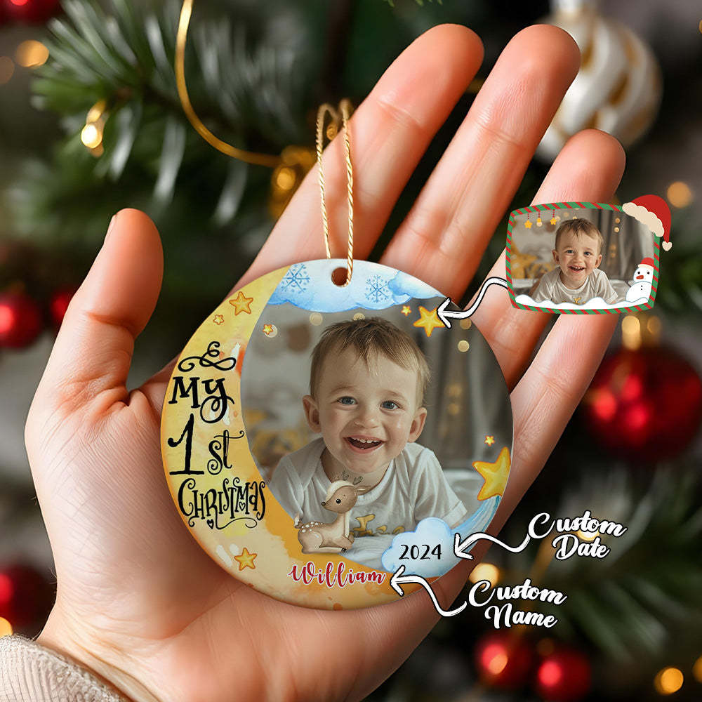 Personalized First Christmas Ornament with Photo Animal Christmas Ornament Gift for Baby - mycustomtirecover