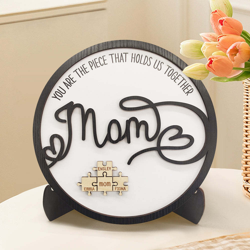 Personalized Mom Round Puzzle Plaque You Are the Piece That Holds Us Together Mother's Day Gift - mycustomtirecover