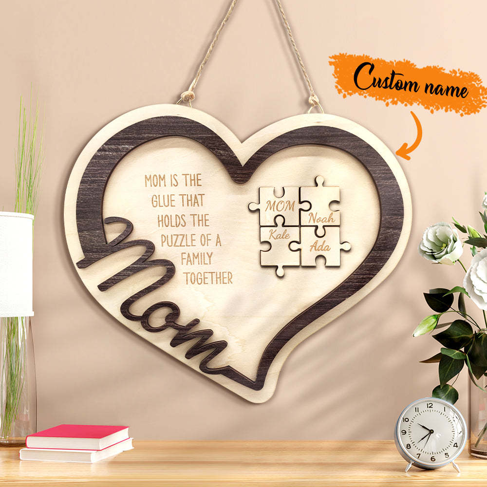 Personalized Wooden Heart Puzzle Sign Mother's Day Gift for Mom - mycustomtirecover