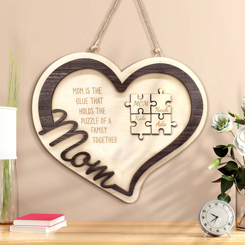 Personalized Wooden Heart Puzzle Sign Mother's Day Gift for Mom - mycustomtirecover