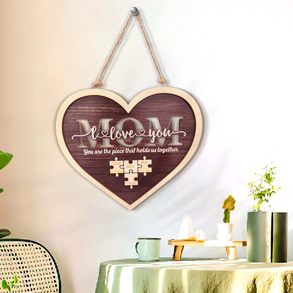Personalized Mom Heart Puzzle Plaque You Are the Piece That Holds Us Together Mother's Day Gift - mycustomtirecover