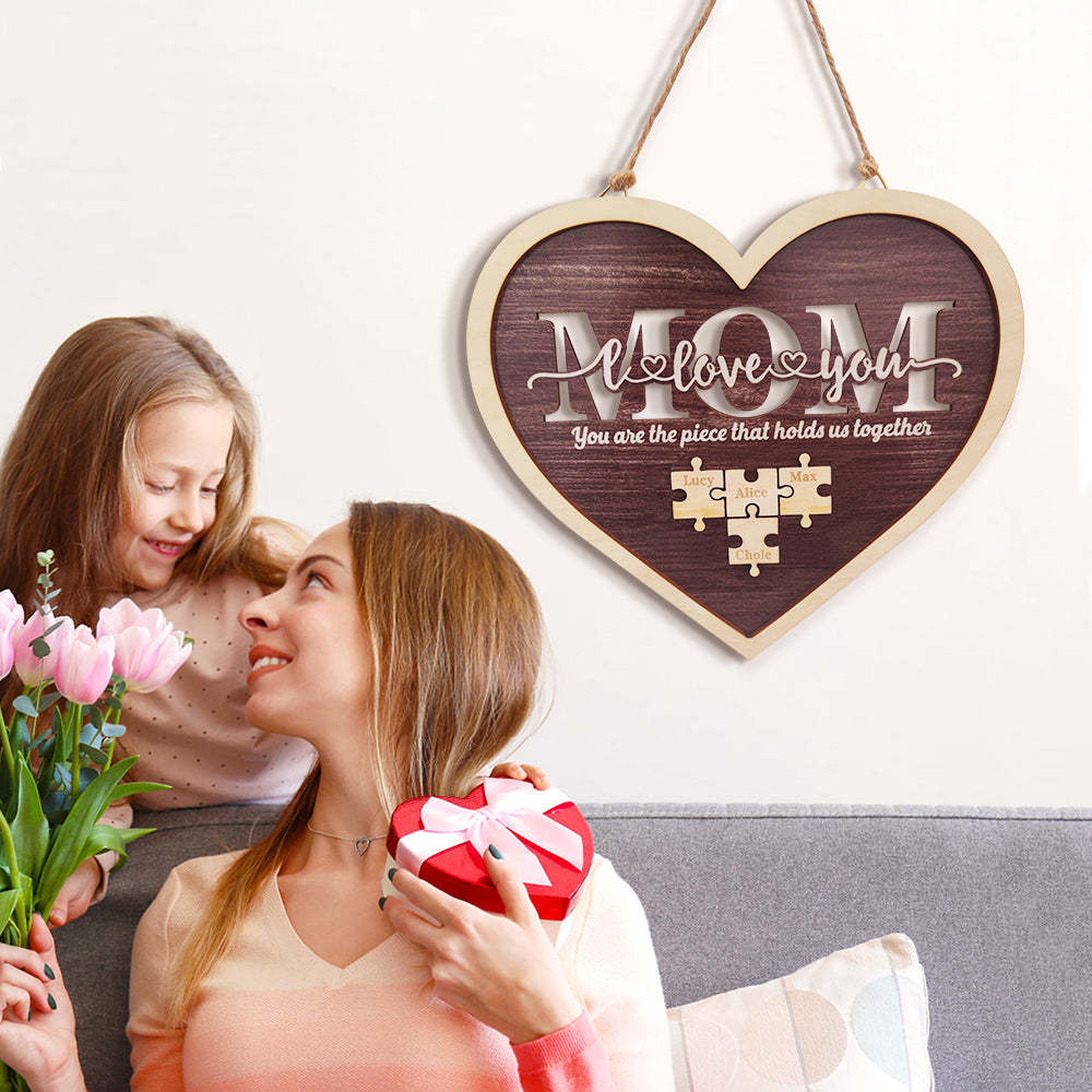 Personalized Mom Heart Puzzle Plaque You Are the Piece That Holds Us Together Mother's Day Gift - mycustomtirecover