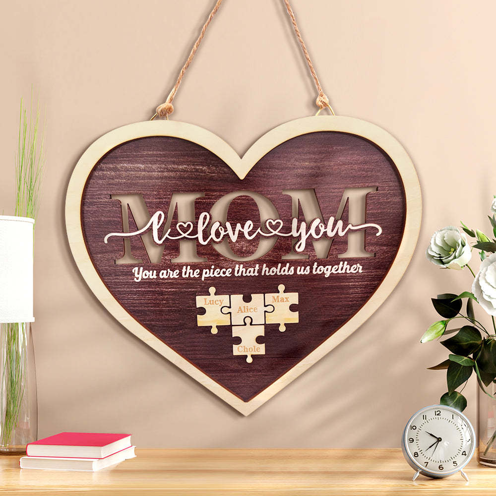 Personalized Mom Heart Puzzle Plaque You Are the Piece That Holds Us Together Mother's Day Gift - mycustomtirecover