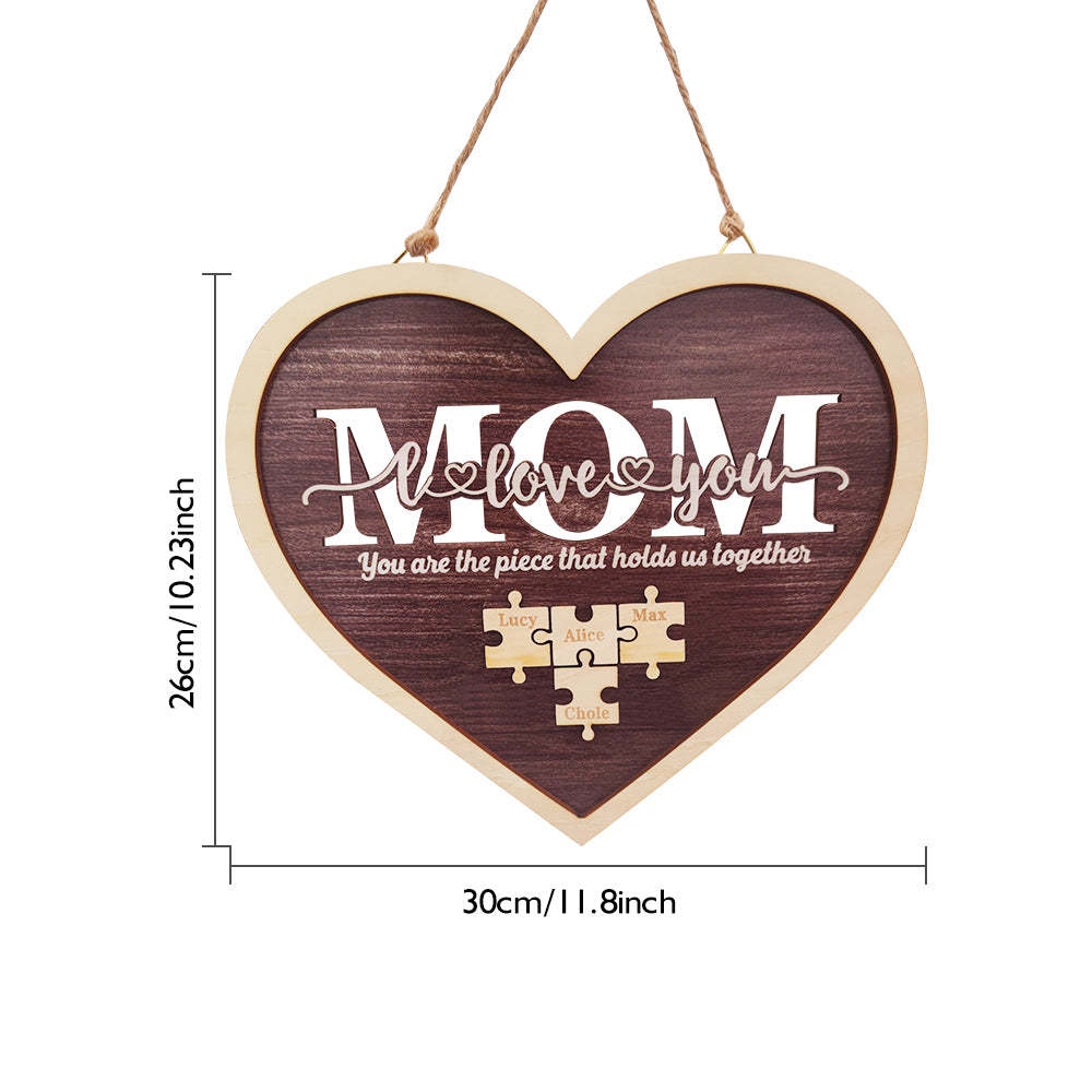Personalized Mom Heart Puzzle Plaque You Are the Piece That Holds Us Together Mother's Day Gift - mycustomtirecover