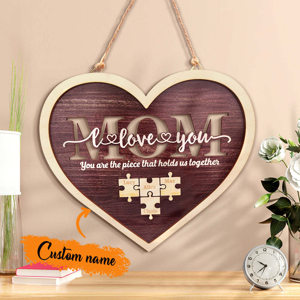 Personalized Mom Heart Puzzle Plaque You Are the Piece That Holds Us Together Mother's Day Gift - mycustomtirecover