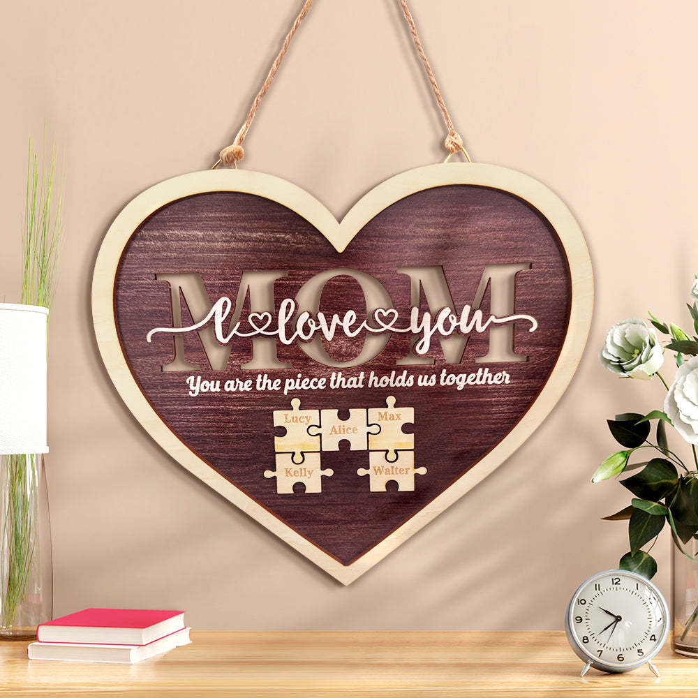 Personalized Mom Heart Puzzle Plaque You Are the Piece That Holds Us Together Mother's Day Gift - mycustomtirecover
