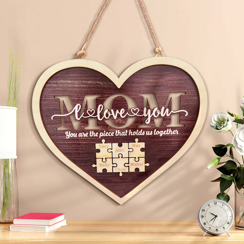 Personalized Mom Heart Puzzle Plaque You Are the Piece That Holds Us Together Mother's Day Gift - mycustomtirecover