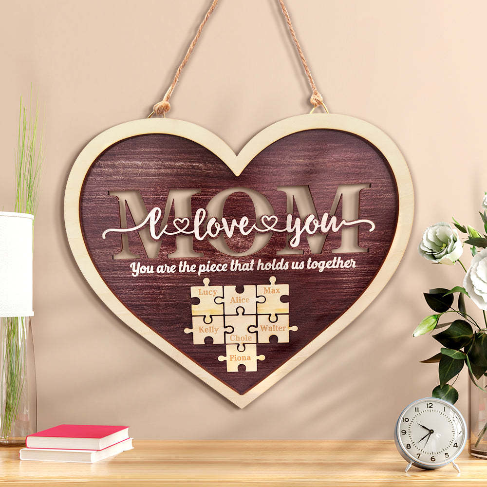 Personalized Mom Heart Puzzle Plaque You Are the Piece That Holds Us Together Mother's Day Gift - mycustomtirecover