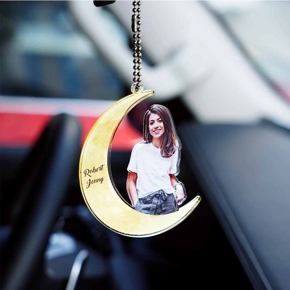 Personalized Acrylic Car Hanging Ornament Girl Sit on the Moon Gift For Couple Custom Your Photo Ornament - mycustomtirecover