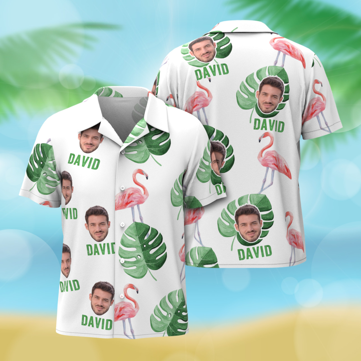 Hawaiian Shirt With Face Custom Photo & Name Shirt Flamingos Hawaiian Shirts Gift For Him