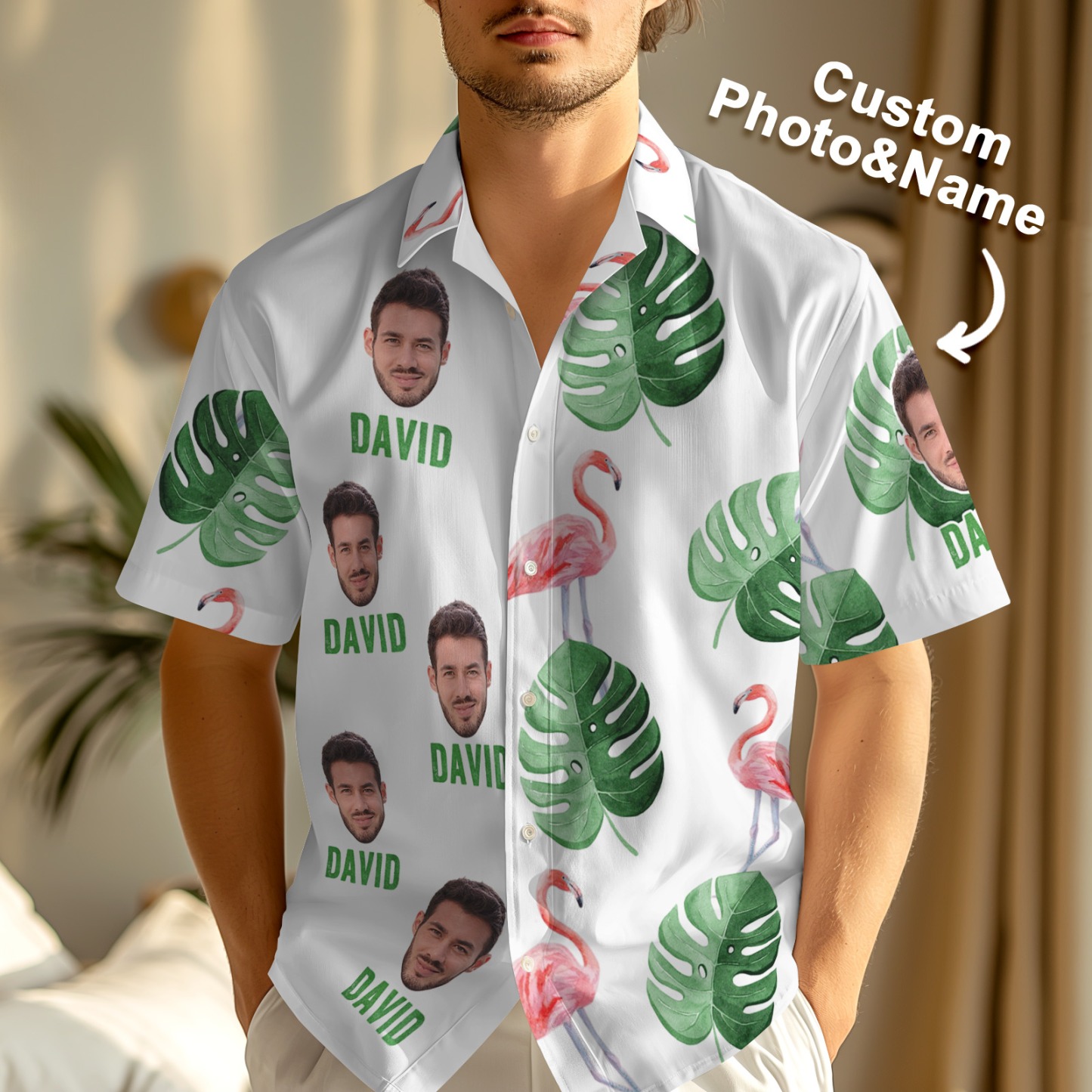 Hawaiian Shirt With Face Custom Photo & Name Shirt Flamingos Hawaiian Shirts Gift For Him
