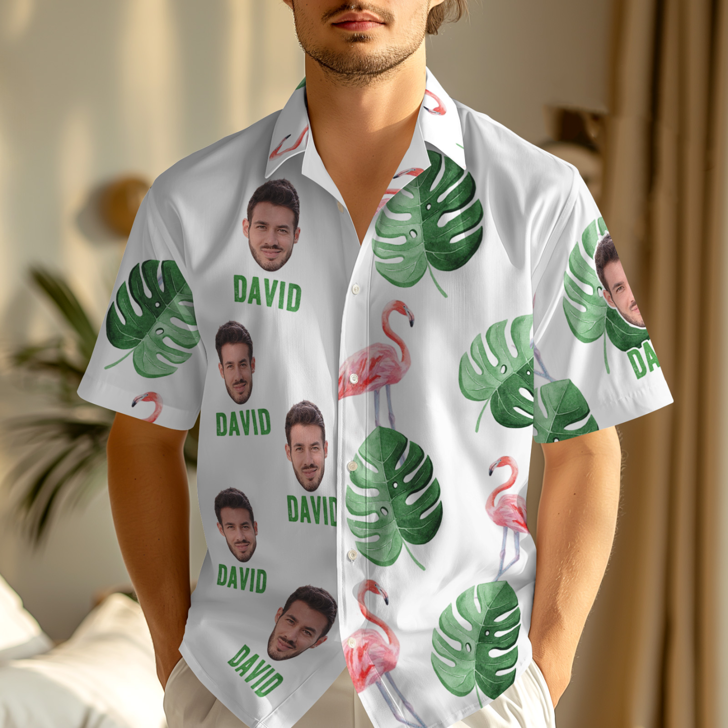 Hawaiian Shirt With Face Custom Photo & Name Shirt Flamingos Hawaiian Shirts Gift For Him