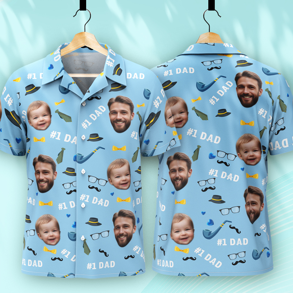 Father Custom Face With Exotic Tiki Pattern Personalized Photo Hawaiian Shirt - MyHawaiianShirts