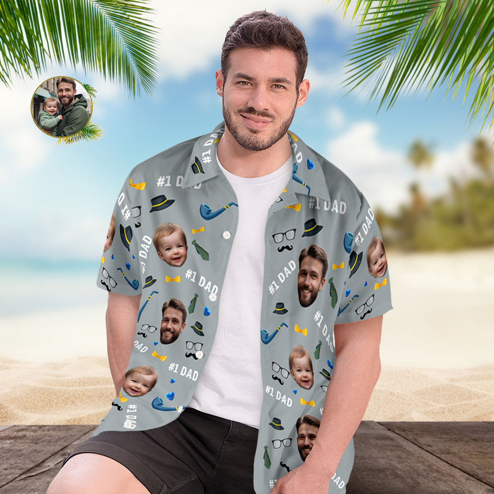 Father Custom Face With Exotic Tiki Pattern Personalized Photo Hawaiian Shirt - MyHawaiianShirts