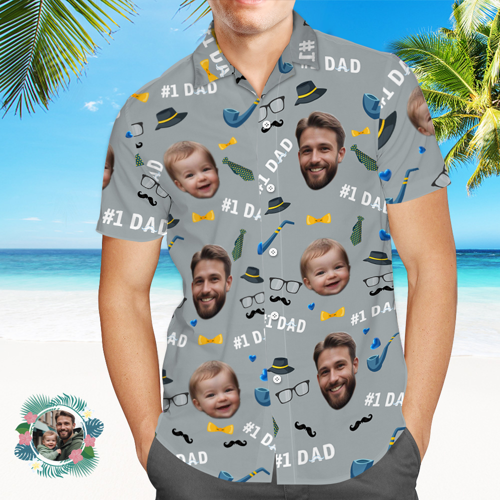 Father Custom Face With Exotic Tiki Pattern Personalized Photo Hawaiian Shirt - MyHawaiianShirts