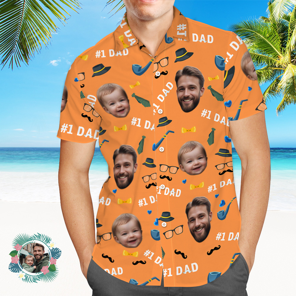 Father Custom Face With Exotic Tiki Pattern Personalized Photo Hawaiian Shirt - MyHawaiianShirts