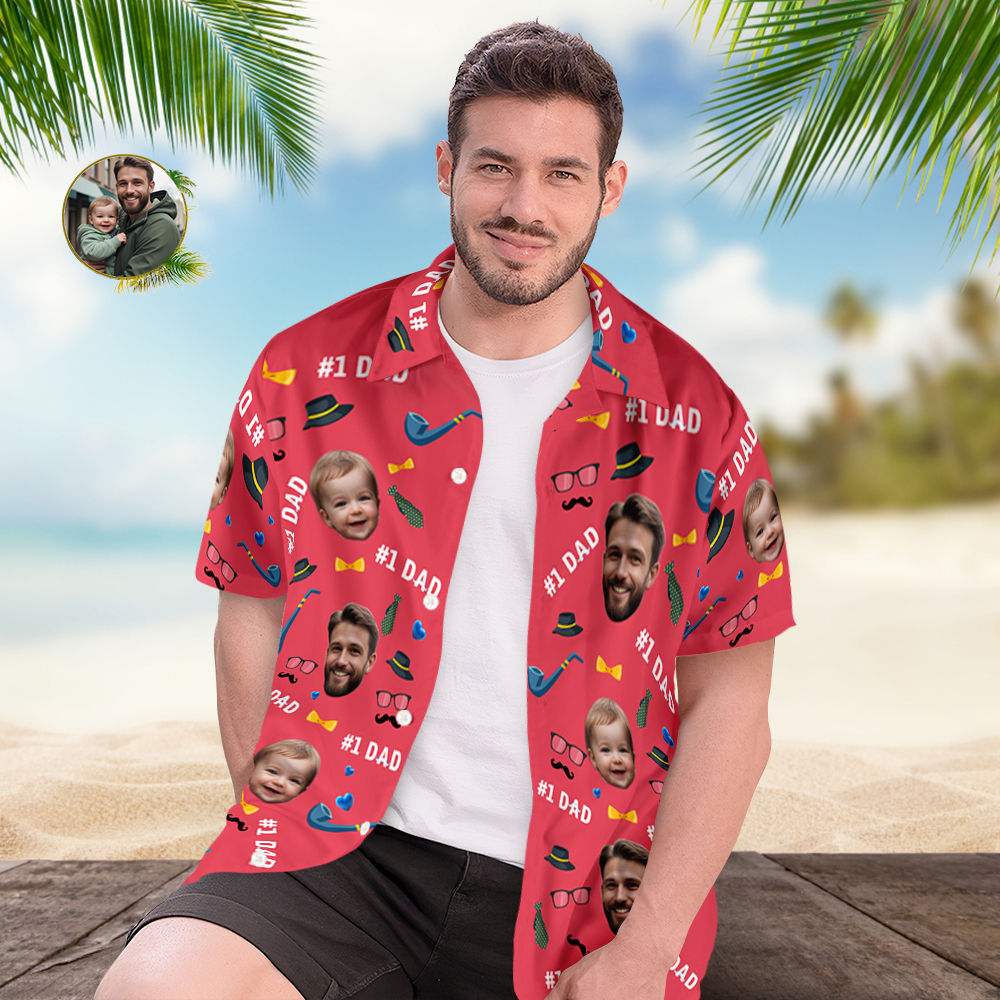 Father Custom Face With Exotic Tiki Pattern Personalized Photo Hawaiian Shirt - MyHawaiianShirts