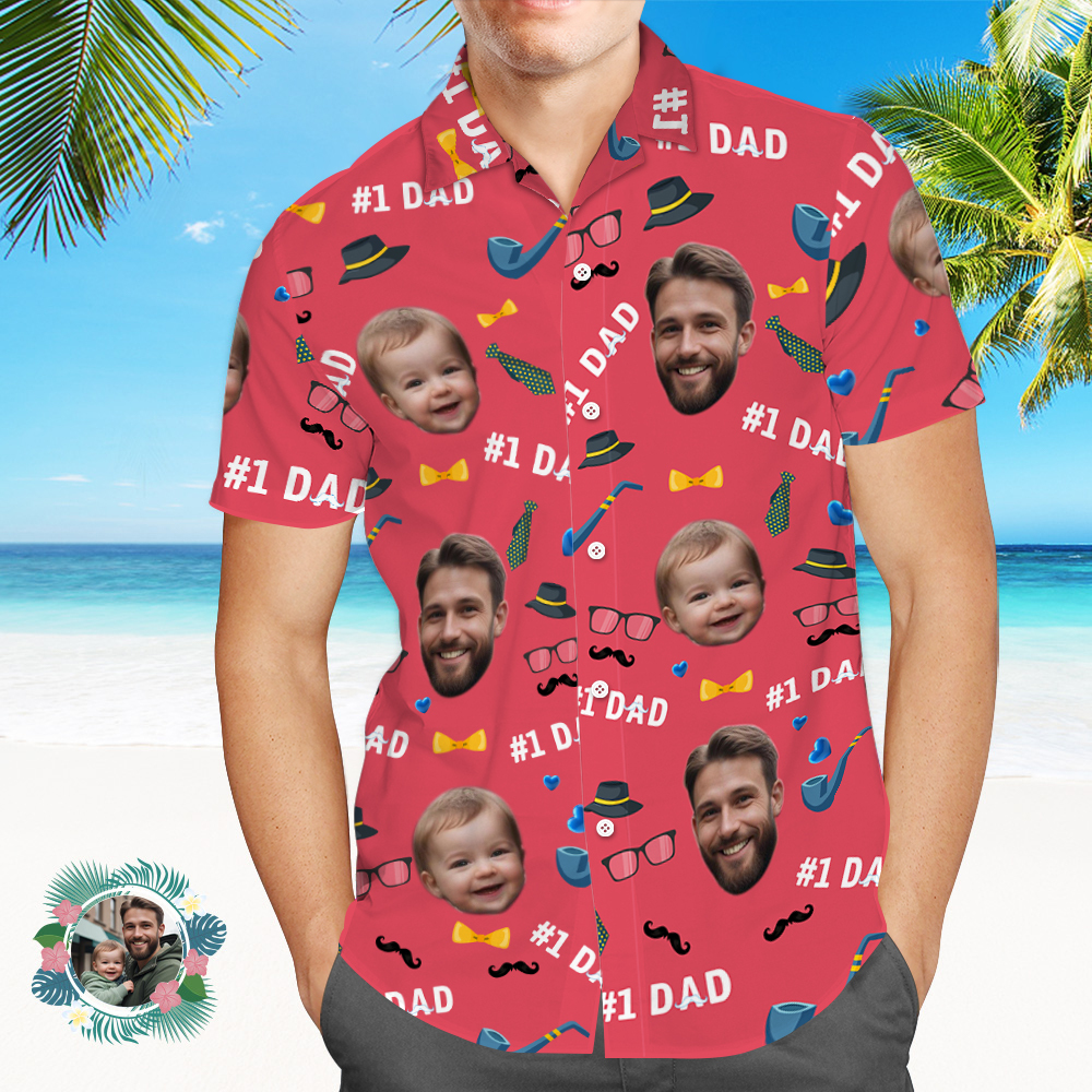 Father Custom Face With Exotic Tiki Pattern Personalized Photo Hawaiian Shirt - MyHawaiianShirts