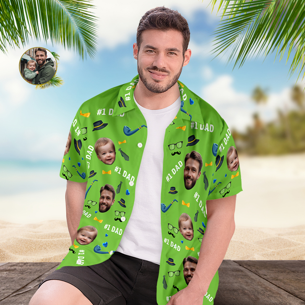 Father Custom Face With Exotic Tiki Pattern Personalized Photo Hawaiian Shirt - MyHawaiianShirts