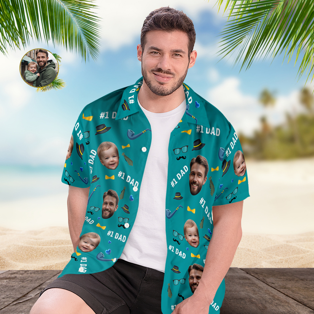 Father Custom Face With Exotic Tiki Pattern Personalized Photo Hawaiian Shirt - MyHawaiianShirts
