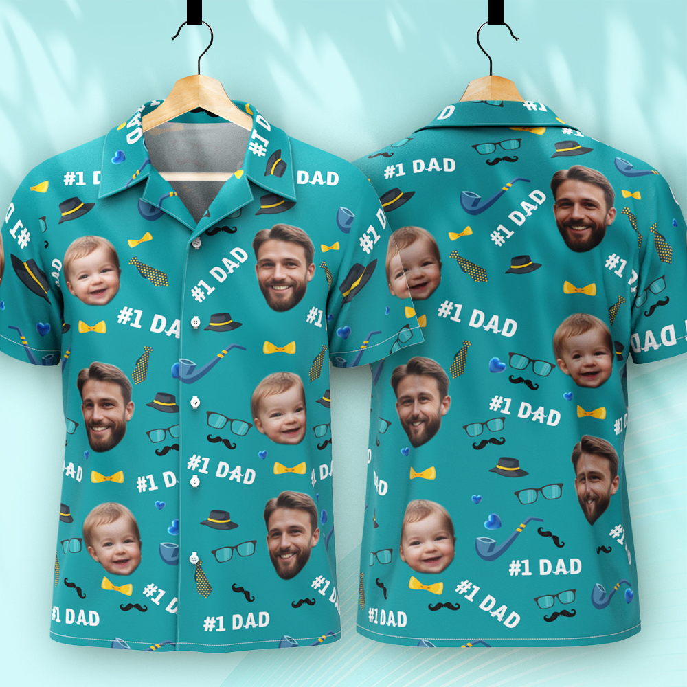 Father Custom Face With Exotic Tiki Pattern Personalized Photo Hawaiian Shirt - MyHawaiianShirts