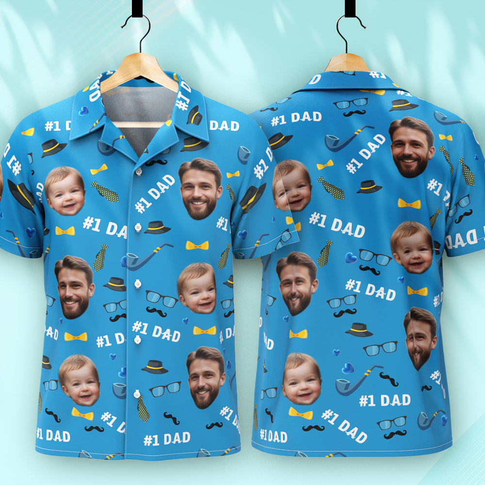 Father Custom Face With Exotic Tiki Pattern Personalized Photo Hawaiian Shirt - MyHawaiianShirts