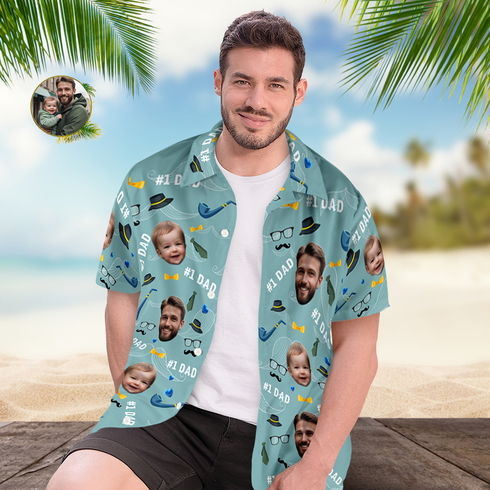 Father Custom Face With Exotic Tiki Pattern Personalized Photo Hawaiian Shirt - MyHawaiianShirts