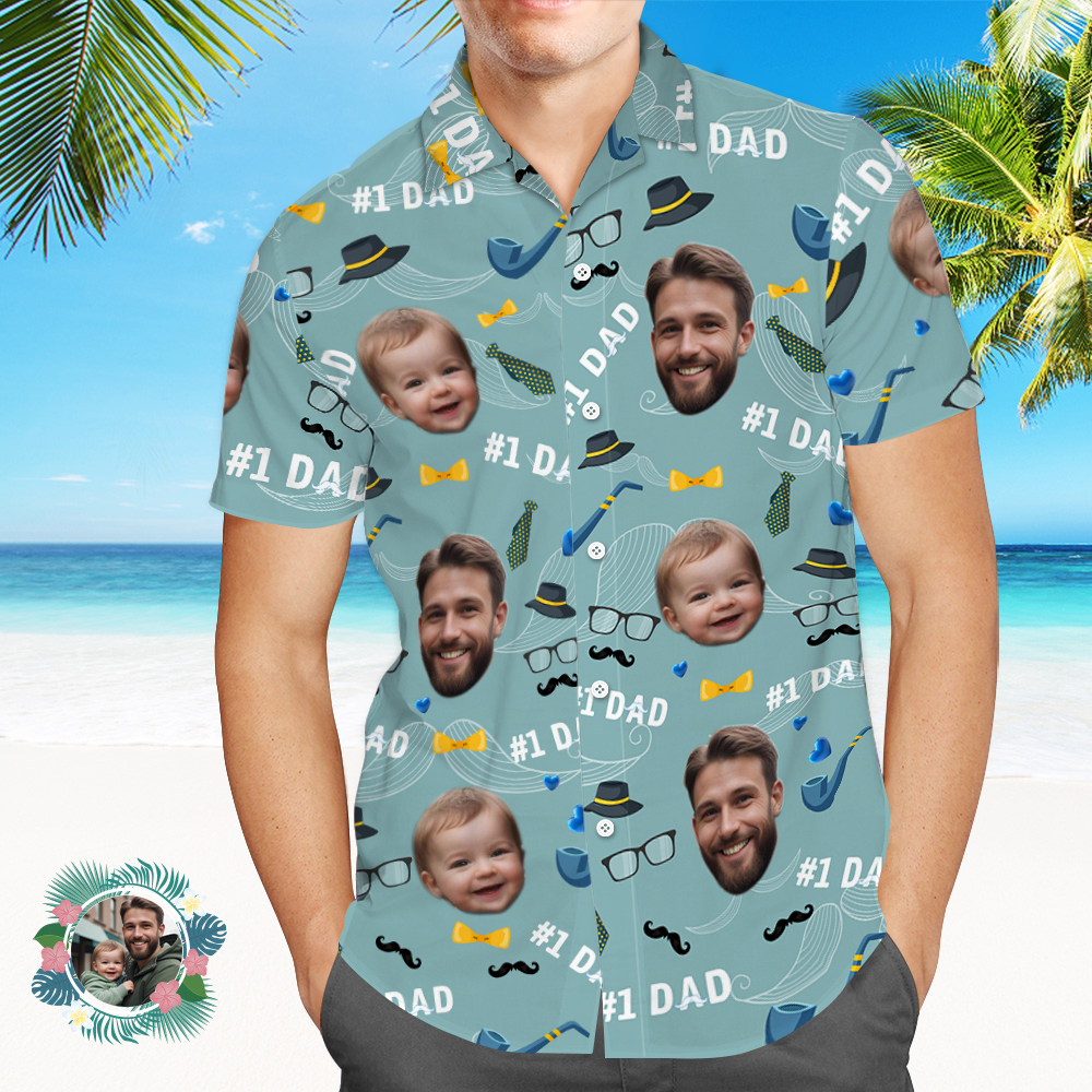 Father Custom Face With Exotic Tiki Pattern Personalized Photo Hawaiian Shirt - MyHawaiianShirts