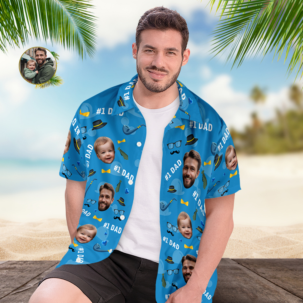 Father Custom Face With Exotic Tiki Pattern Personalized Photo Hawaiian Shirt - MyHawaiianShirts