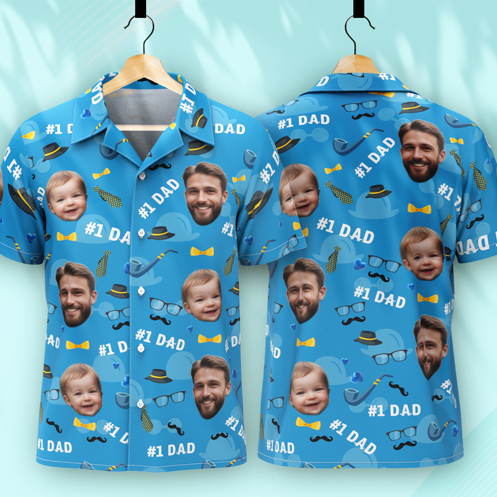 Father Custom Face With Exotic Tiki Pattern Personalized Photo Hawaiian Shirt - MyHawaiianShirts
