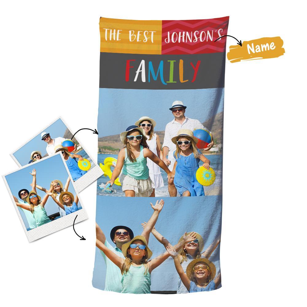 Custom Photo Beach Bath Towel With Text - Family