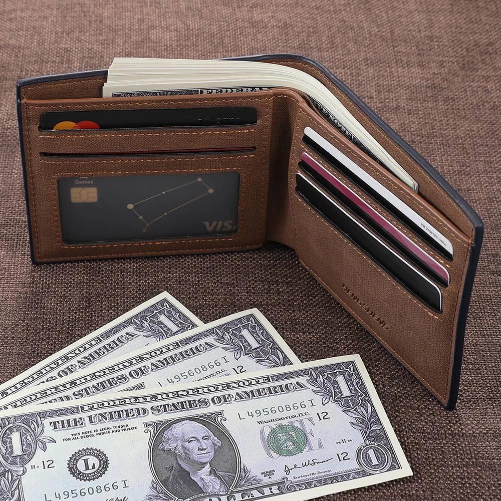 Custom Blue Leather Color Family Photo Wallet Personalized Engraved Leather Mens Wallet Best Gift for Father