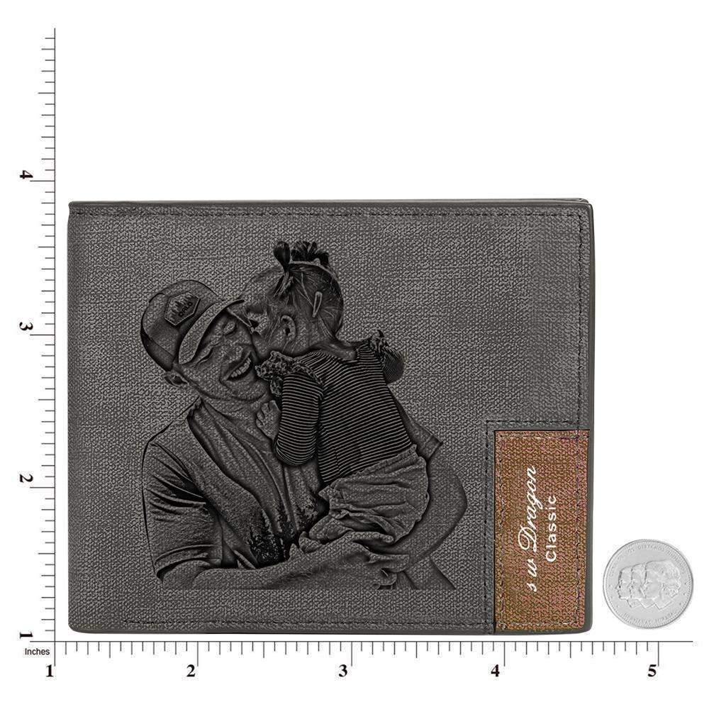Fathers Gift for Him Leather Mens Wallet Personalized Engraved Custom Photo